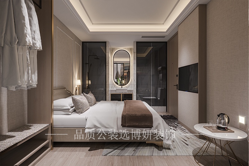宁波艺术性酒店装修设计效果图大床房卧室