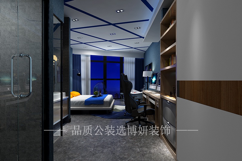 个性电竞酒店装修设计效果图大床房卧室