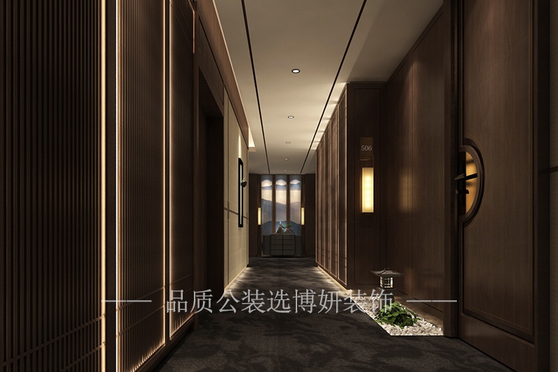 新中式宁波足浴会所装修设计过道走廊
